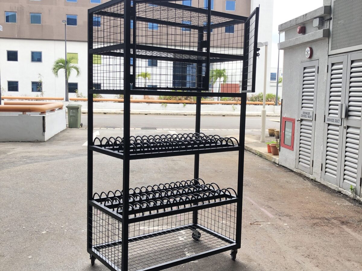 Mobile athletics equipment storage cage for Singapore Athletics