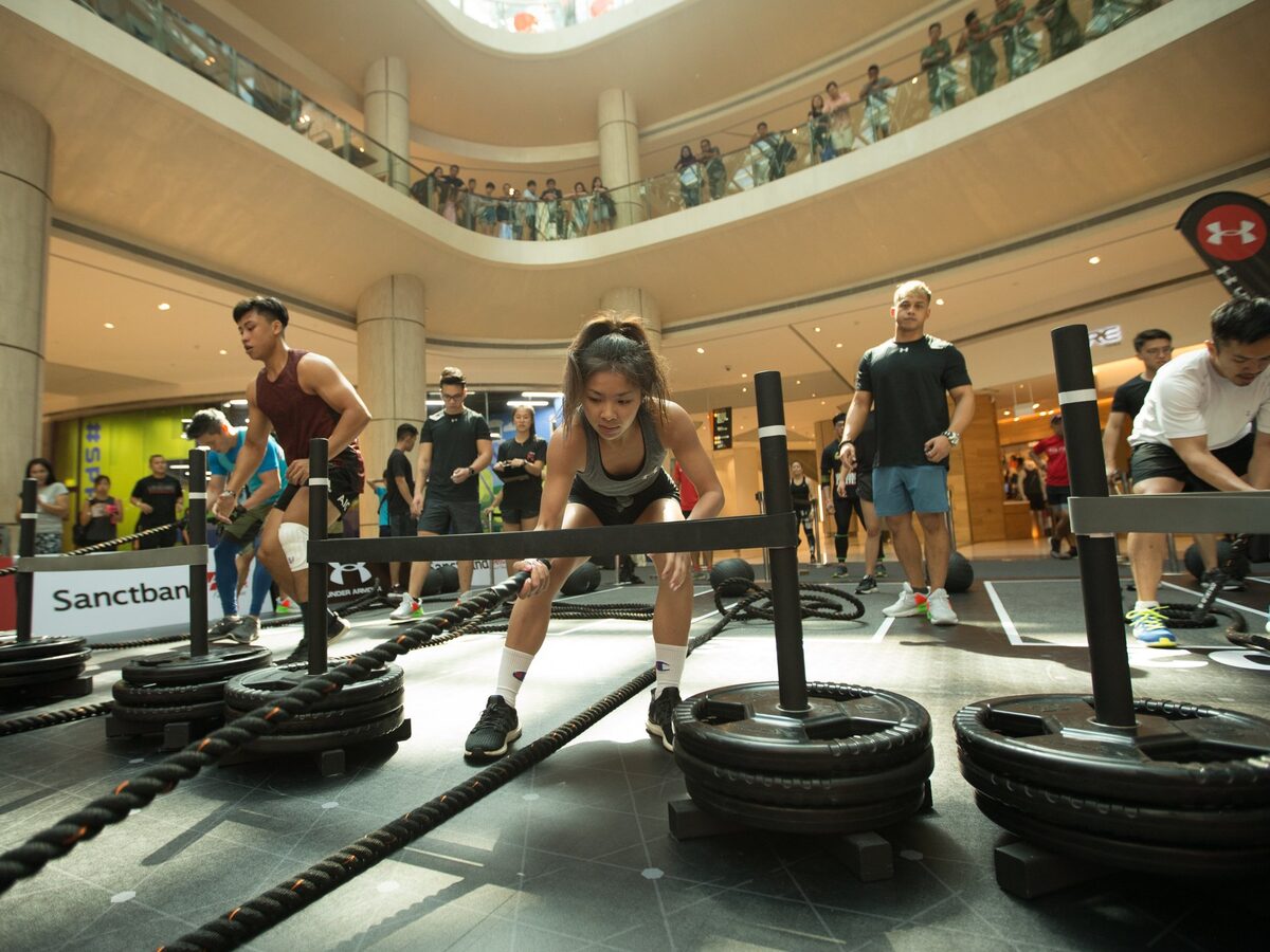 Custom weight plate stacker used at the Under Armour Test of Will event