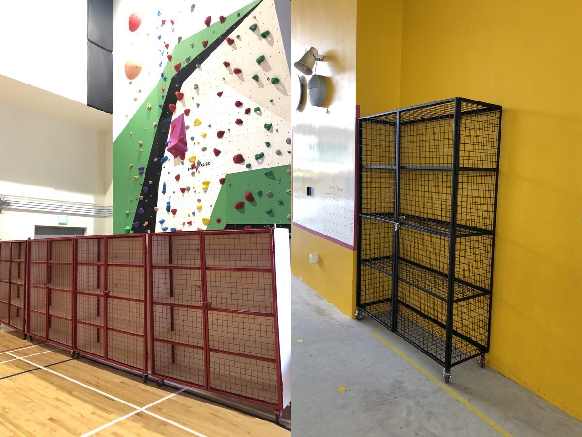Black and red custom wire mesh sports equipment storage cages